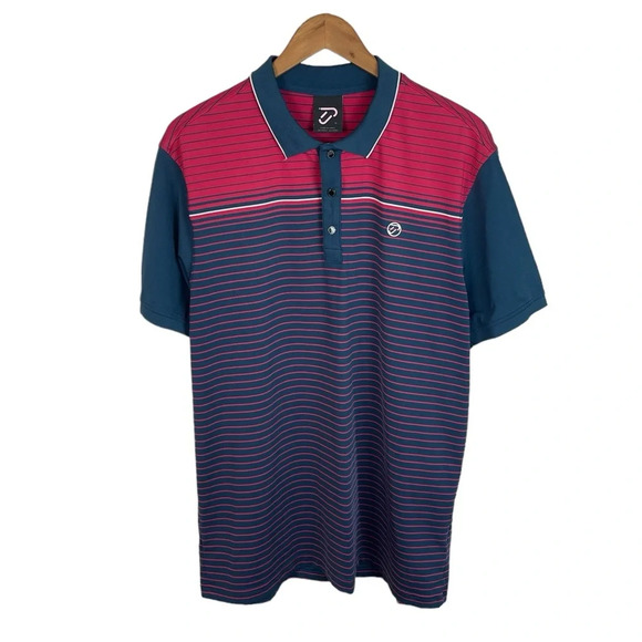 PO790 IJP Ian Poulter Striped Performance Stretch Golf Polo Shirt XL - Picture 1 of 4